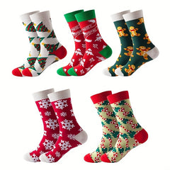 5 Pairs Cartoon Print Socks Christmas Mid Tube Stockings Women's Hosiery