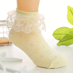 4 Pairs Kids' Heart Lace Crew Socks, Breathable Thin, Boys Girls