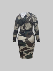 Women's Plus Camo Print Hoodie Dress With Pockets