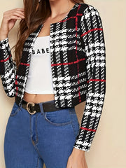 Plaid Print Open Front Jacket Casual Long Sleeve Jacket