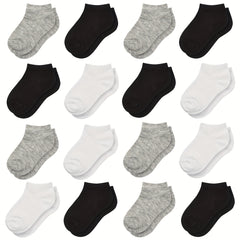 16 Pairs Boys Kids Breathable Comfy Short Socks Ankle Children's Plain Socks