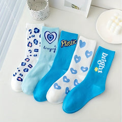 Heart & Letter Print Sports Socks, Women's Stockings