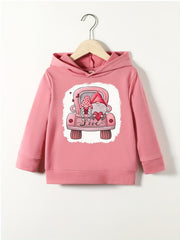 Christmas Truck Print Hooded Sweatshirt Top for Girls