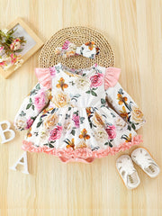 Baby's Floral Print Ruffle Trim Jumpsuit Infant Romper