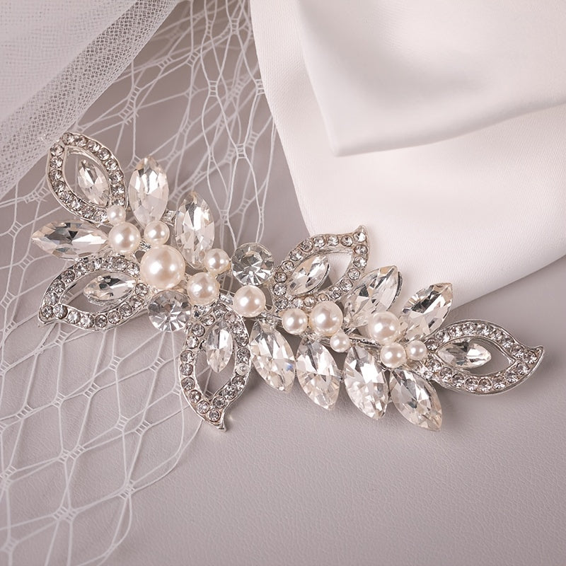 Silvery Faux Pear Hair Pin Rhinestone Hair Clip Wedding Hair Accessory