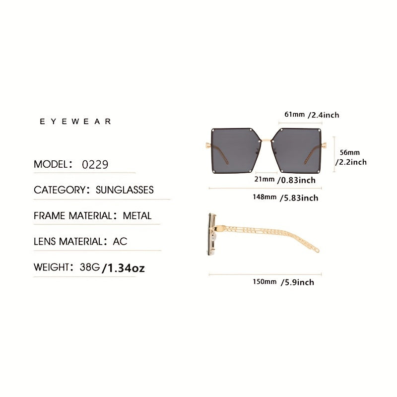 Oversized Square Sunglasses Rivet Decor Gradient UV400