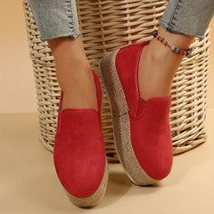Women's Solid Platform Loafers Slip On Low Top Thick Sole Shoes