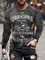 Motorcycle Print Men's Long Sleeve Vintage T shirt For Autumn
