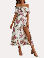 Floral Print Off Shoulder Romper Boho Short Sleeve Romper