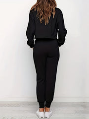 Sporty Two-piece Set Long Sleeve Crop Sweatshirt & Joggers Outfit