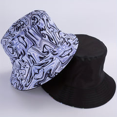 Grey Stripe Print Bucket Hat Tie Dye Reversible Fisherman Cap