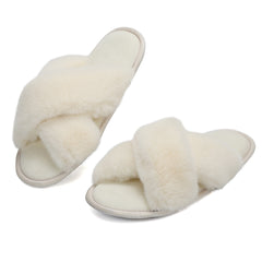 Women's Furry House Slippers Open Toe Slip On Comfy Indoor Shoes
