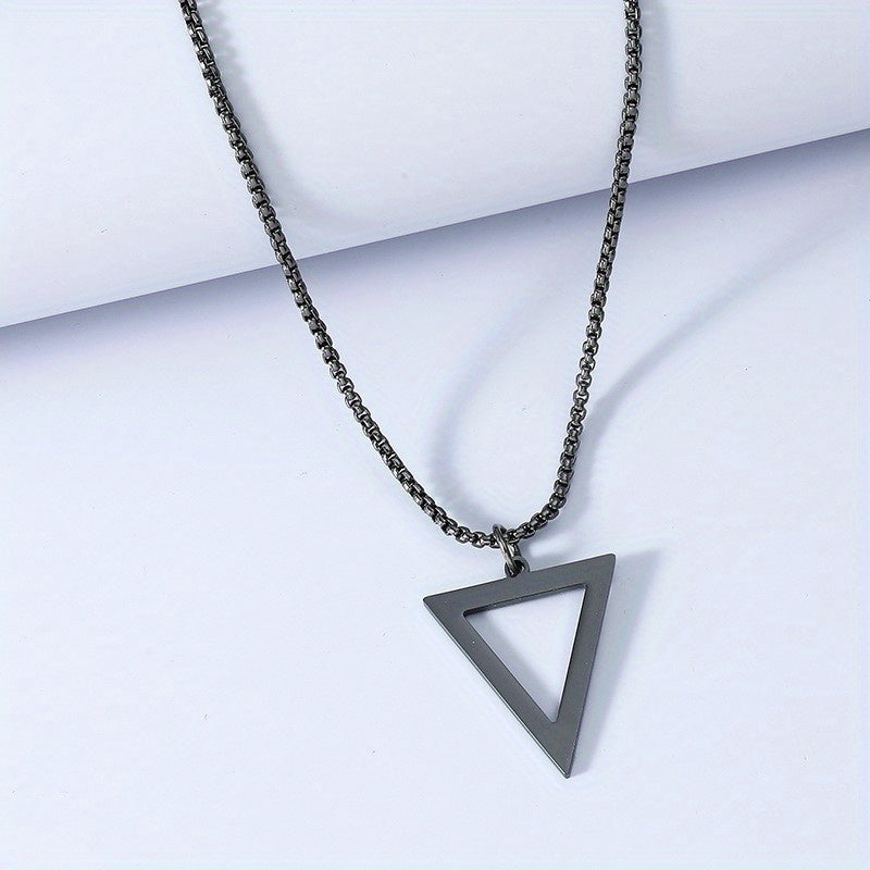 Men's Stainless Steel Triangle Pendant Square Chain Necklace