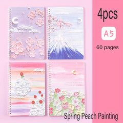 4pcs Painting Scenery A5 Coil Student Diary Stationery Notepad