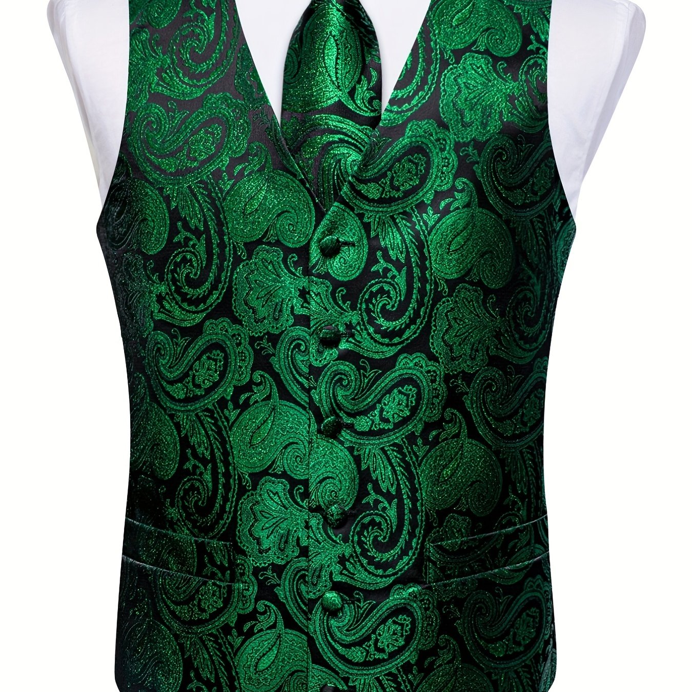 DiBanGu Mens Vest Silk Jacquard Woven Waistcoat Sleeveless Gilet