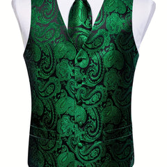 DiBanGu Mens Vest Silk Jacquard Woven Waistcoat Sleeveless Gilet
