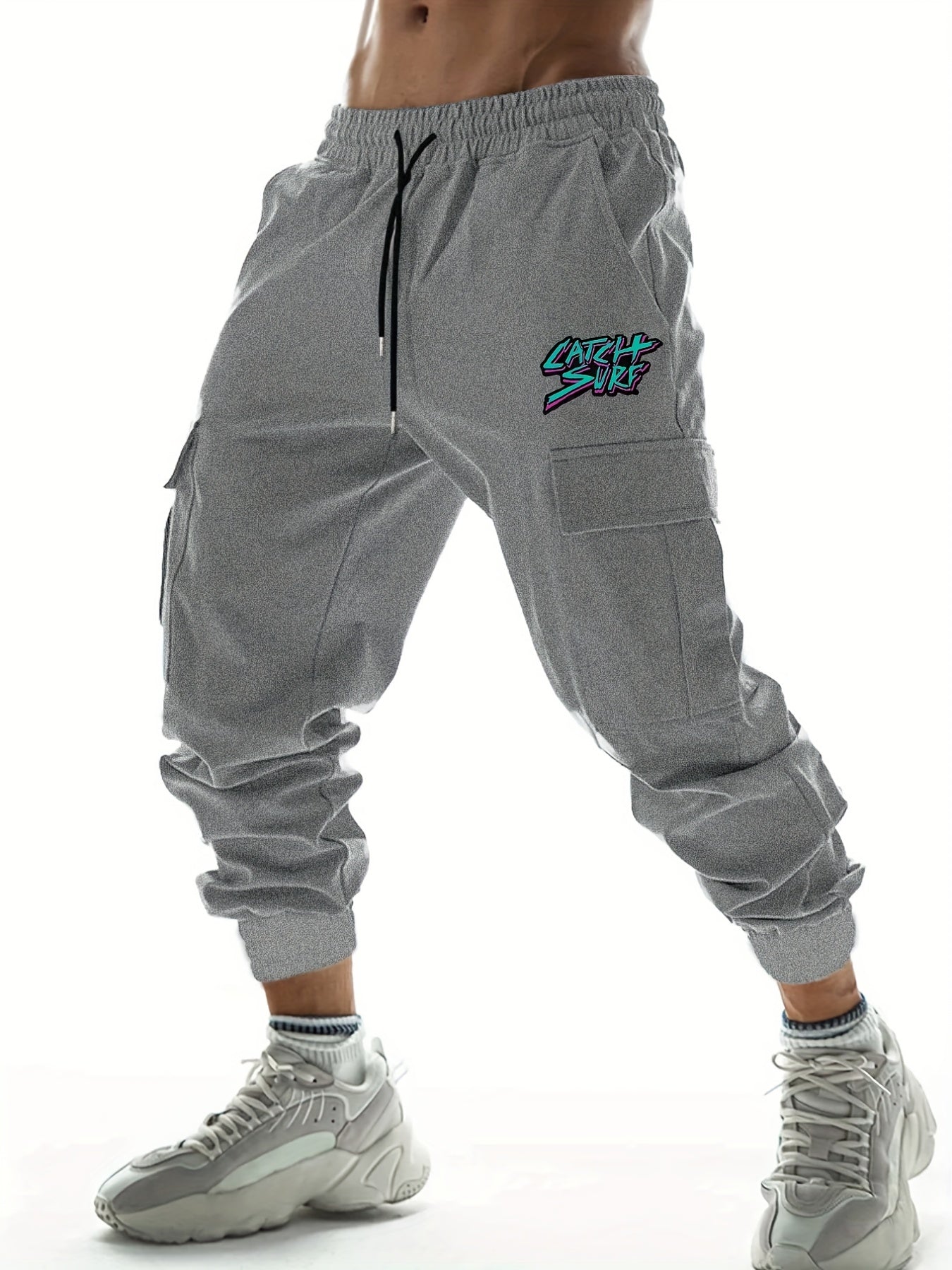 Cartoon Catch Surf Print Pocket Cargo Pants Men's Joggers