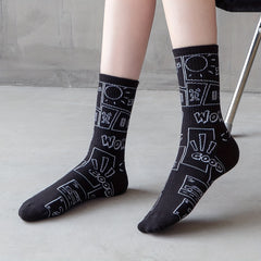 3 Pairs Letter Print Socks Comfy & Breathable Women's Stockings
