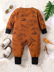 Dino Print Zip Up Baby Boy Bodysuit