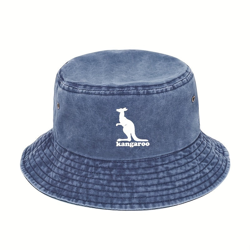 Kangaroo Patterned Fishing Cap Sunshade Bucket Hat for Outdoor Activities