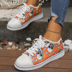 Halloween Orange Skull Ghost Canvas Shoes Women's Lightweight Flat Sneakers