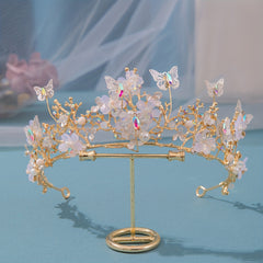 Bridal Pearl Rhinestone Crown Tiara Butterfly Floral Crown Wedding Gift