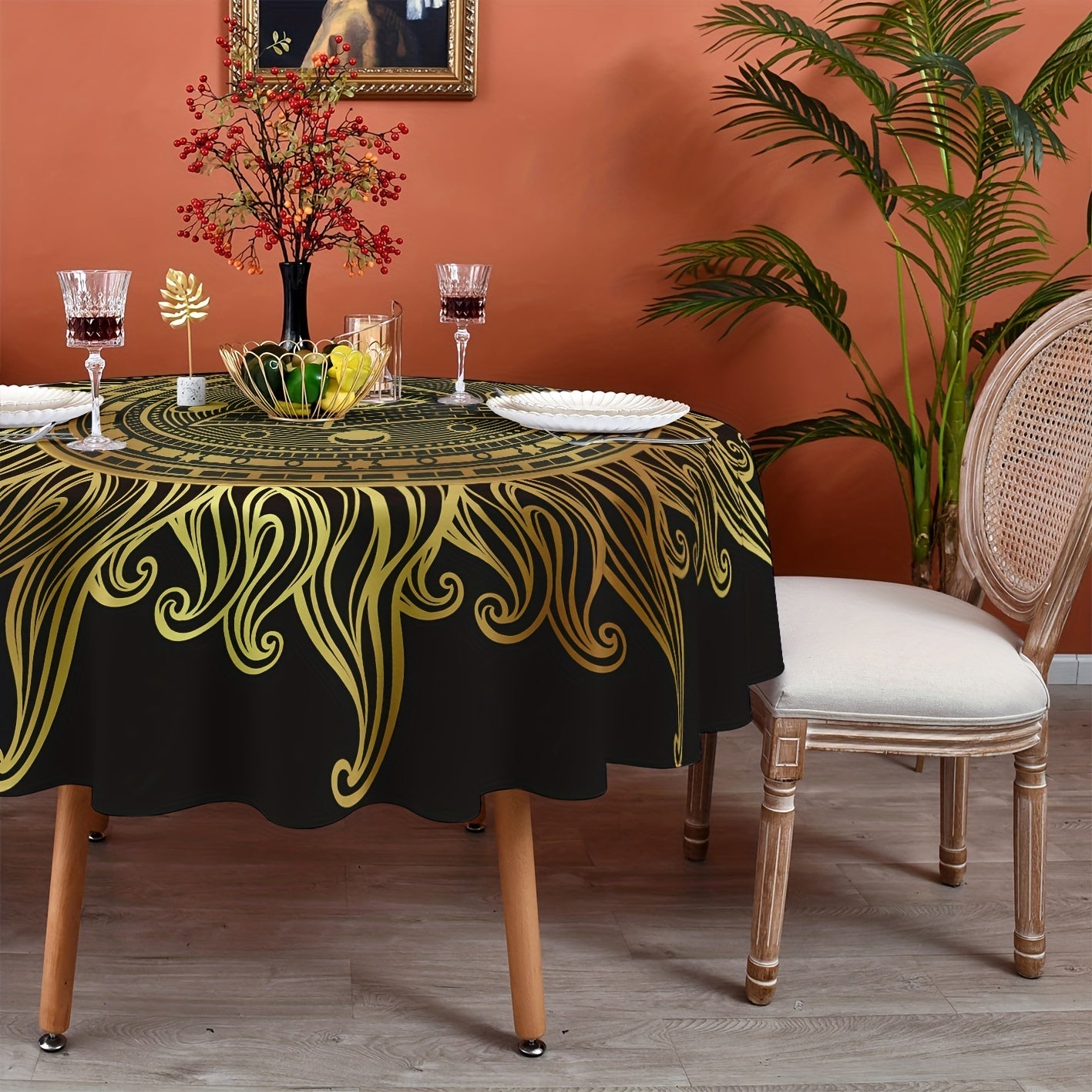 Sun God Printed Round Table Cloth Colorful Table Cover