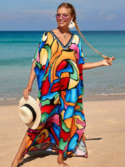 Abstract Print Bat Sleeve Cover Up Dress