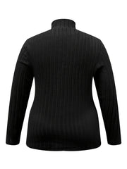 Solid Knit Top Women's Long Sleeve Stand Collar Medium Str