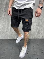 Men's Drawstring Cargo Short Pants Flap Pocket Loose Work Shorts