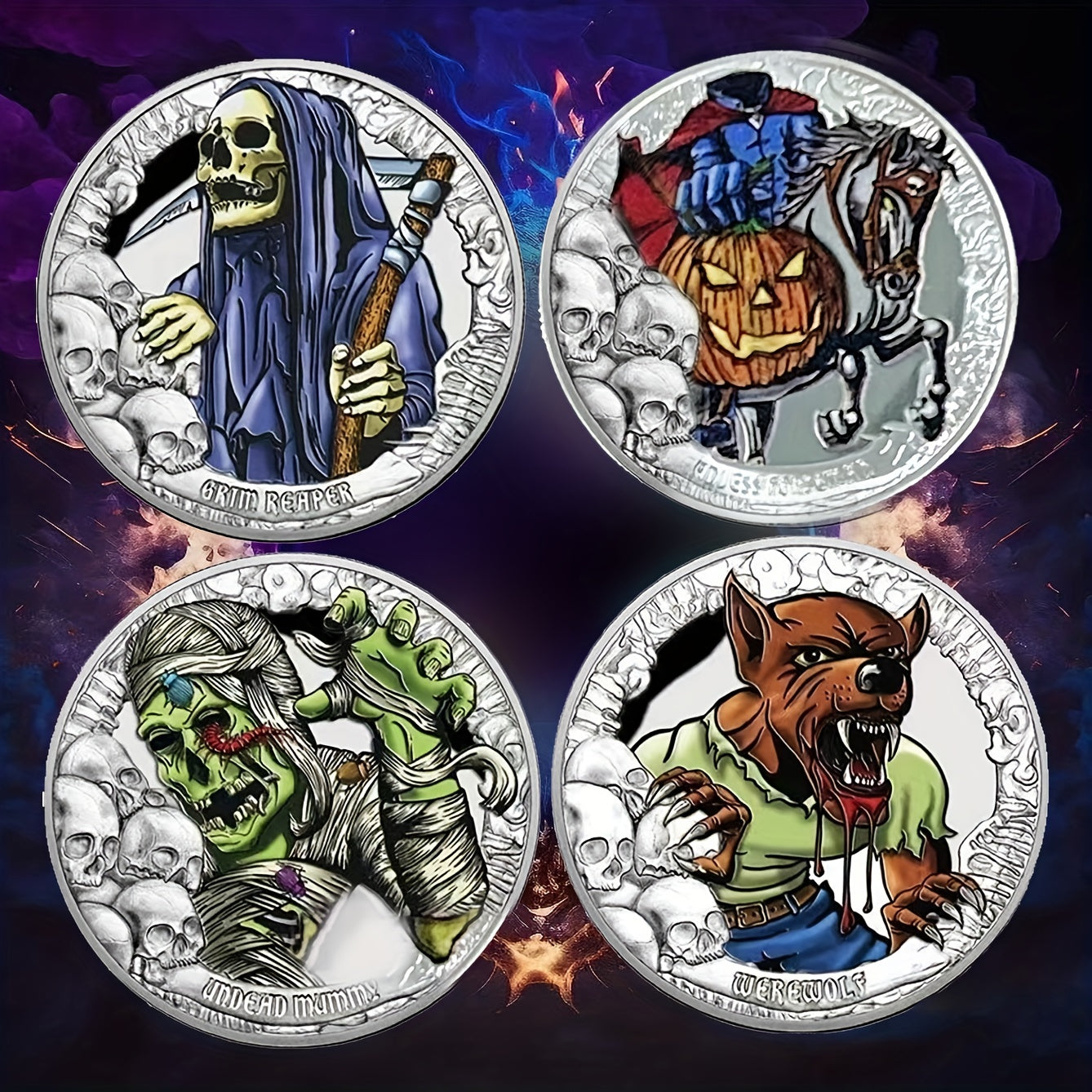 Spooky Halloween Coins - Skulls, Pumpkins, Werewolves