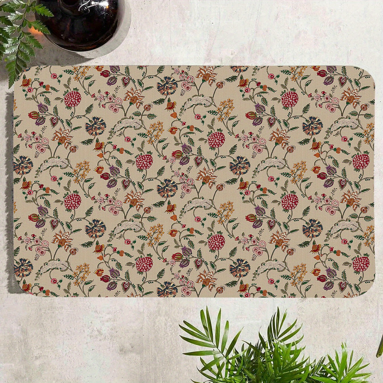 Luxuriant Flowers Pattern Sponge Rug Hallway Entrance Doormat Carpet