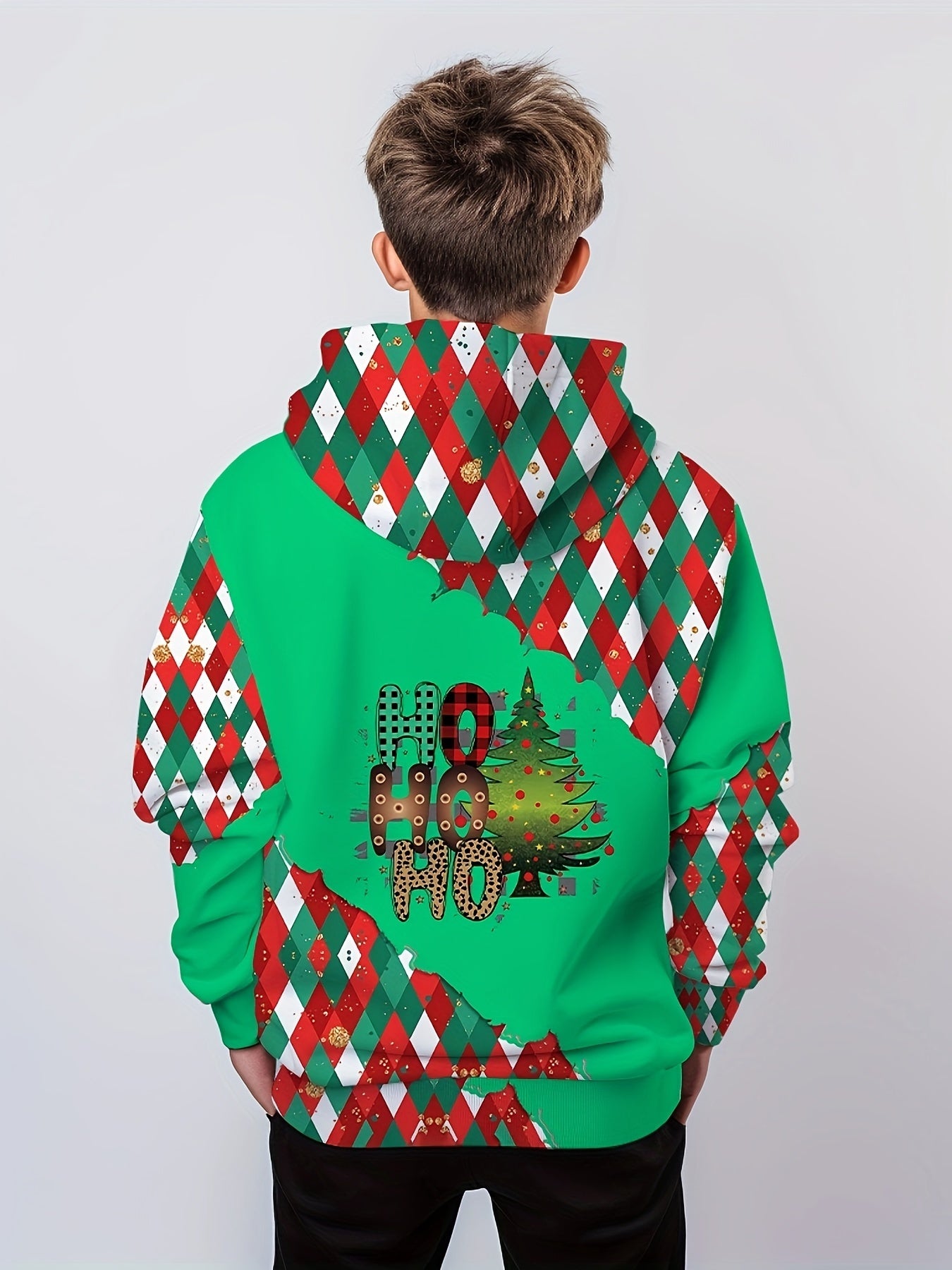 Christmas Tree Pattern Hoodie For Kids Pullover Boy's Clothes
