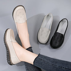 Women's Low Wedge Loafers Solid Embroidered Casual Slip On Shoes