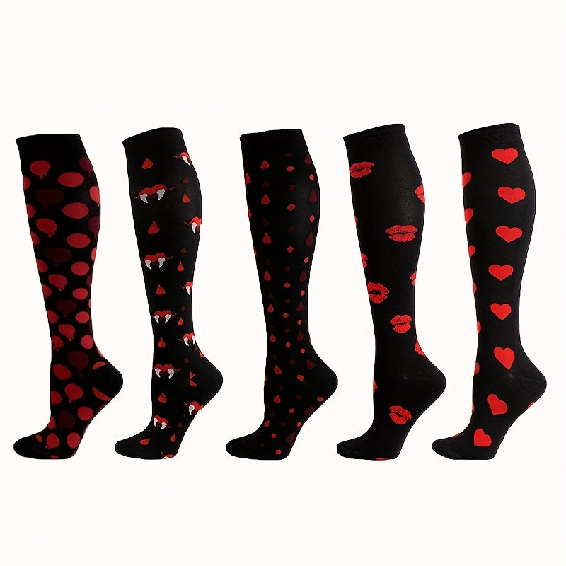 Polka Dot & Lips Print Over The Knee Socks