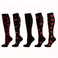 Polka Dot & Lips Print Over The Knee Socks