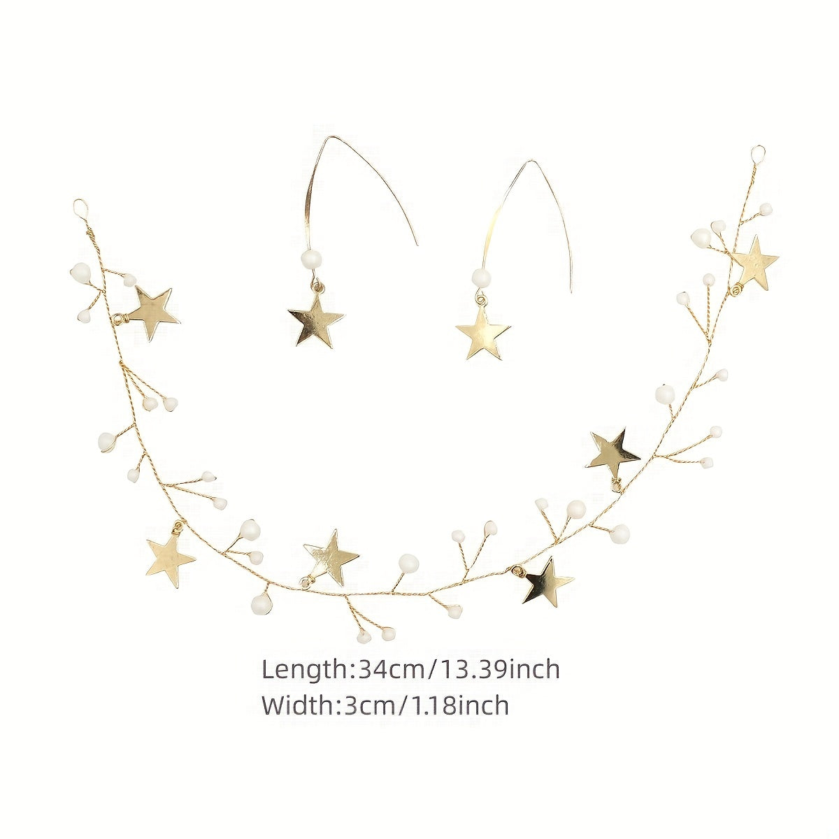 Star Shape Head Piece Earrings Set with Faux Pearl Bridal Wedding Accessories