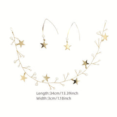Star Shape Head Piece Earrings Set with Faux Pearl Bridal Wedding Accessories
