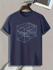 Men's Complex Cube Print Comfy T-shirt for Outdoor Summer