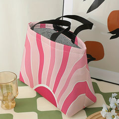 Pink Coral Stripes Lunch Bag Waterproof Insulated Bento Bag