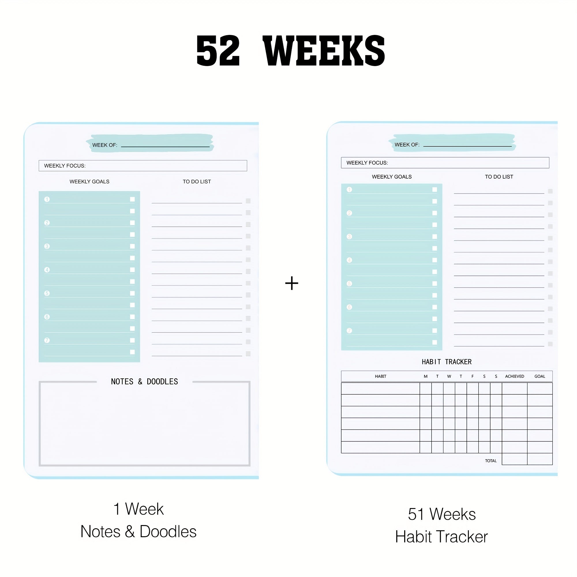 2pcs A5 Planner Daily Weekly Time Planner Notepad 52 Sheets 104 Pages
