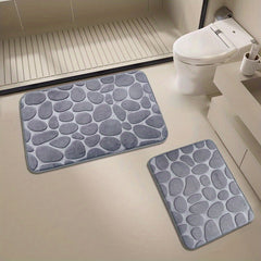 2PC Cobblestone Texture Bathroom Carpet Set