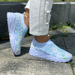 Floral Print Slip On Sports Shoes, Casual Walking Shoes