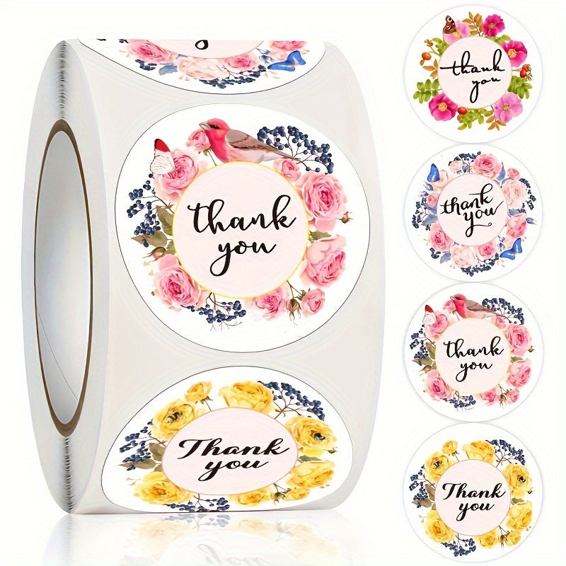 500pcs Thank You Stickers Flower Bird Pattern PVC Sealing Stickers