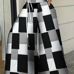 Women's Checkerboard Print Wide Leg Trousers