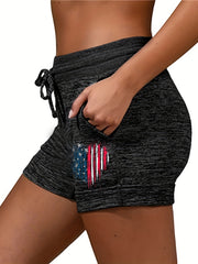 Heart Print Drawstring Shorts Casual Shorts For Spring & Summer Women's Clothing
