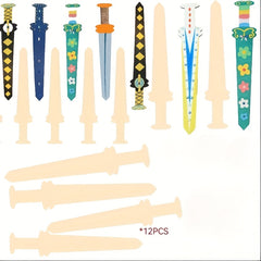 12pcs Unfinished Wooden Sword Set DIY Painting Wood Slice Pirate Swords