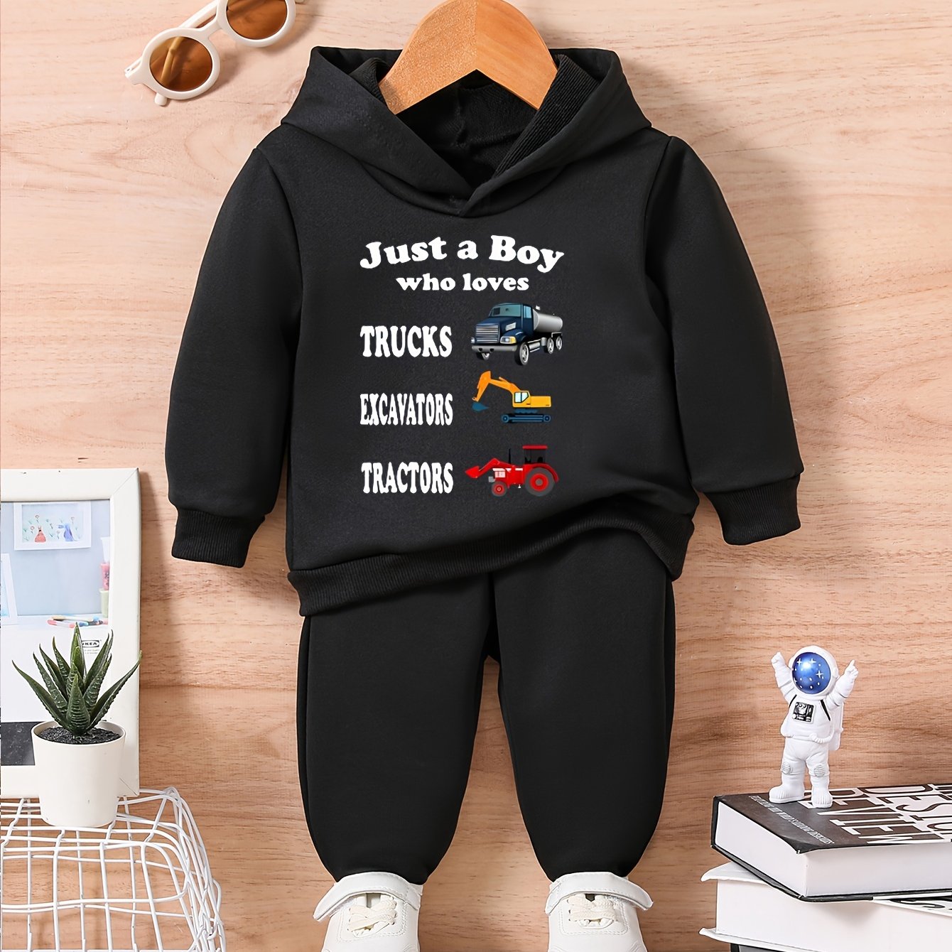 Cartoon Letter Print Kids Outfit Long Sleeve Sweatshirt Set
