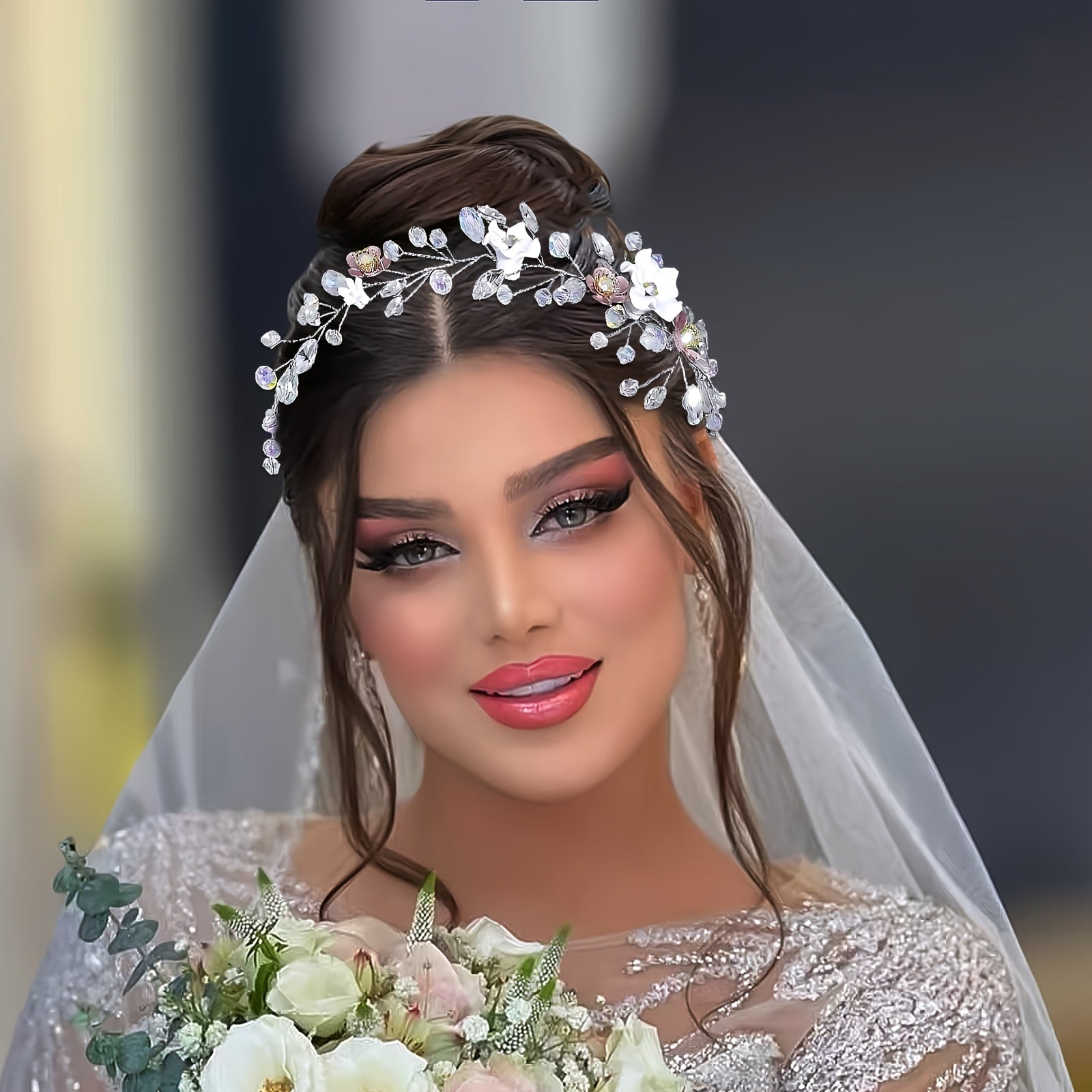 Whimsical Floral Bridal Headband with Sparkling Accents