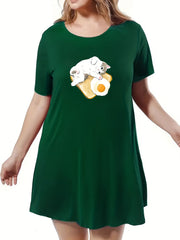 Cat Print Lounge Dress Short Sleeve Nightdress